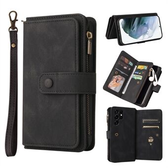 KT Multi-functional Series-2 Wallet Design PU Leather 15 Card Slots TPU Phone Cover Phone Case for Samsung Galaxy S22 Ultra 5G