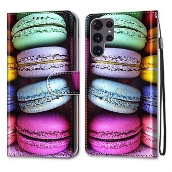 Pattern Printing Phone Case PU Leather + TPU Phone Cover with Stand Wallet and Wrist Strap for Samsung Galaxy S22 Ultra 5G