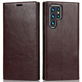 For Samsung Galaxy S22 Ultra 5G Crazy Horse Texture Genuine Leather + TPU Phone Case Cover with Stand Wallet