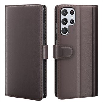 Overall Wrapped Genuine Split Leather Phone Case Stand TPU Wallet Flip Cover for Samsung Galaxy S22 Ultra 5G