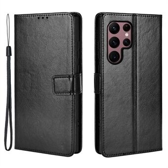 Crazy Horse Texture Stand Wallet Impact Buffer PU Leather + TPU Case Phone Cover for Samsung Galaxy S22 Ultra 5G - Black