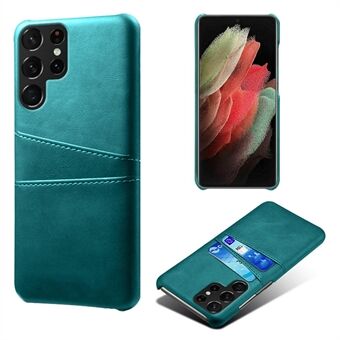 For Samsung Galaxy S22 Ultra 5G Double Card Slots Phone Case Anti-scratch Ultra Slim PU Leather + Hard PC Cover