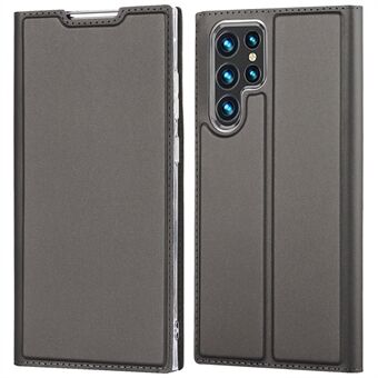 For Samsung Galaxy S22 Ultra 5G Card Holder Design PU Leather Protective Case with Stand Well-protected Phone Shell - Grey