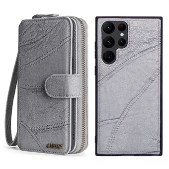 MEGSHI 004 Series For Samsung Galaxy S22 Ultra 5G Detachable 2-in-1 Design Zipper Wallet Leather Case Stand Vertical Flip Phone Cover