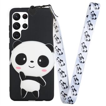 Cartoon Animal Design TPU + Silicone Hybrid Cover for Samsung Galaxy S22 Ultra 5G, Zipper Wallet Phone Case with Long Lanyard