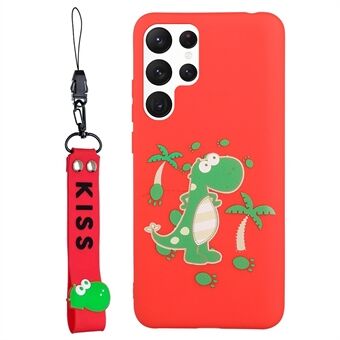 Flexible TPU Phone Cover for Samsung Galaxy S22 Ultra 5G, Pattern Printing Design Phone Case Accessory with Silicone Short Lanyard