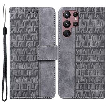 For Samsung Galaxy S22 Ultra 5G Geometry Imprinted Stand Phone Case PU Leather + TPU All-round Protection Wallet Cover