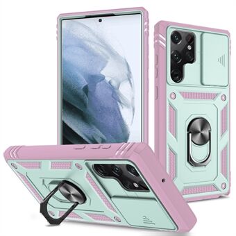 For Samsung Galaxy S22 Ultra 5G Phone Case Hard PC + Flexible TPU Protective Cover with Rotating Holder Kickstand and Camera Lens Protector