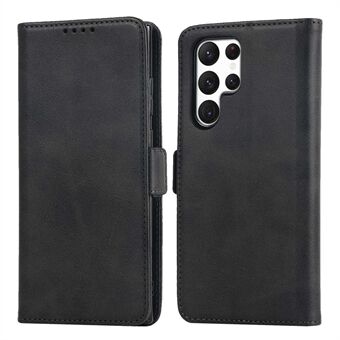 For Samsung Galaxy S22 Ultra 5G PU Leather Flip Wallet Case Wrist Strap Stand Double Magnetic Clasp Shockproof Cover