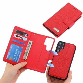 DOLISMA For Samsung Galaxy S22 Ultra 5G Litchi Texture Wallet Stand Leather Case Detachable 2-in-1 PU Leather Coated TPU Cover