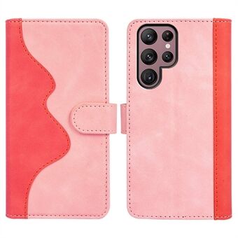 For Samsung Galaxy S22 Ultra 5G Phone Cover, Color Splicing Design Anti-drop PU Leather Stand Wallet Case Shell