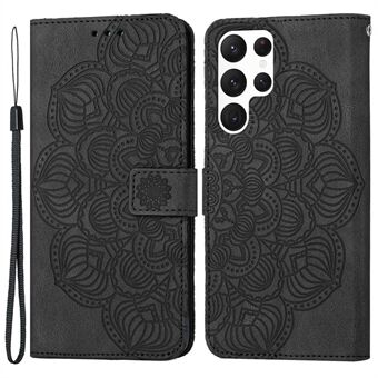 Mandala Flower Imprinted Phone Case for Samsung Galaxy S22 Ultra 5G, PU Leather Stand Wallet Full Protection Cover