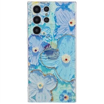 For Samsung Galaxy S22 Ultra 5G Anti-wear Epoxy Rhinestone Decor Anti-drop TPU Case IMD Flower Pattern Back Cover