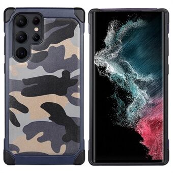 For Samsung Galaxy S22 Ultra 5G Drop Proof Airbag Design Camouflage Pattern PU Leather Coated Phone Back Cover ABS+PC Protective Case