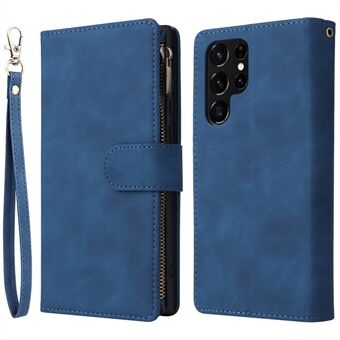 For Samsung Galaxy S22 Ultra 5G PU Leather Anti-drop Phone Cover Card Slots Wallet Stand Protective Case with Zipper Pocket