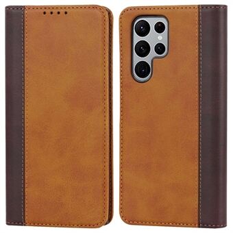 For Samsung Galaxy S22 Ultra 5G Bi-color Splicing Wallet Phone Case PU Leather Holder Folio Flip Stand Magnetic Absorption Cover