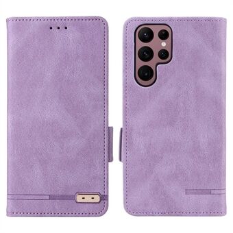 For Samsung Galaxy S22 Ultra 5G Hardware Decor Drop-proof Phone Case PU Leather+TPU Anti-wear Wallet Stand Shell