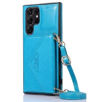 For Samsung Galaxy S22 Ultra 5G PU Leather Coated TPU Phone Case  Scratch-resistant Kickstand Card Slots Cover with Shoulder Strap