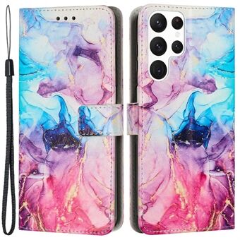 For Samsung Galaxy S22 Ultra 5G TPU+PU Leather Marble Pattern Printing Phone Case Stand Wallet Design Protector