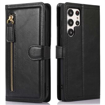 Anti-drop Phone Cover For Samsung Galaxy S22 Ultra 5G, Zipper Pocket Phone Wallet Case PU Leather Protective Phone Shell with Magnetic Buckle