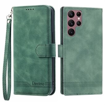 DIERFENG DF-03 Stand Wallet Phone Case for Samsung Galaxy S22 Ultra 5G, PU Leather Lines Imprinted Cell Phone Cover