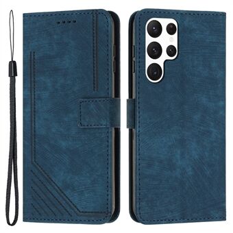 For Samsung Galaxy S22 Ultra 5G Anti-Drop Phone Case Skin-Touch Lines Imprinted PU Leather Wallet Cover