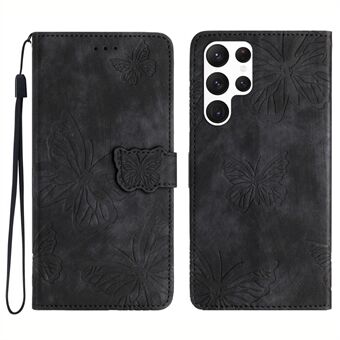 For Samsung Galaxy S22 Ultra 5G Shockproof Case Butterfly Imprinted Leather Wallet Case Skin-Touch Phone Cover