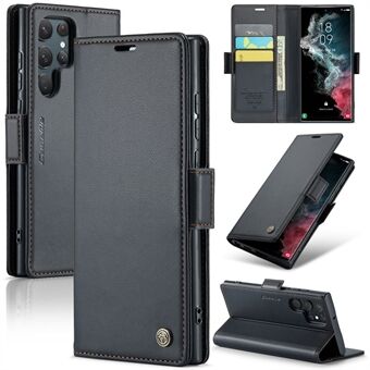 CASEME 023 Series For Samsung Galaxy S22 Ultra 5G Leather Wallet Case RFID Blocking Stand Litchi Texture Phone Cover