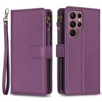 BF Style-19 for Samsung Galaxy S22 Ultra 5G Stand Design Phone Case PU Leather Wallet Zippered Phone Cover