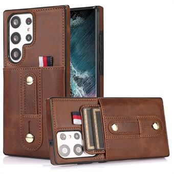 For Samsung Galaxy S22 Ultra 5G Kickstand Card Holder Case PU Leather Coated TPU Anti-drop Retro Phone Cover