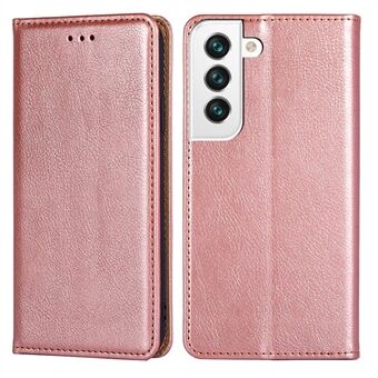 For Samsung Galaxy S22 5G Flip Phone Case Scratch Resistant Solid Color Wallet Stand Auto-absorbed Leather Phone Shell