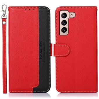 KHAZNEH RFID Blocking Anti-theft Swiping Fully-Wrapped Protection Litchi Texture Leather Wallet Phone Case with Handy Strap for Samsung Galaxy S22 5G