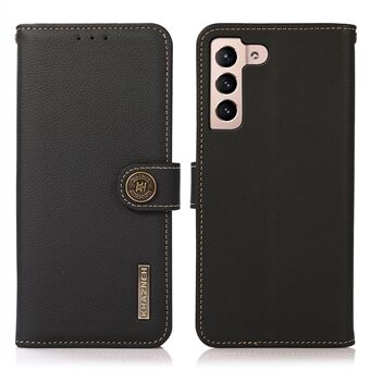 KHAZNEH Genuine Leather Phone Guard Wallet Stand Case with RFID Blocking Anti-theft Swiping Design for Samsung Galaxy S22 5G