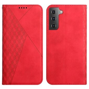 Well-protected Rhombus Pattern Skin-touch Wallet Stand Design Auto-absorbed Leather Phone Cover Case for Samsung Galaxy S22 5G