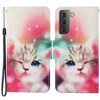 Pattern Printing Shock Absorption Magnetic Closure PU Leather Stand Case Wallet Cover with Wrist Strap for Samsung Galaxy S22 5G