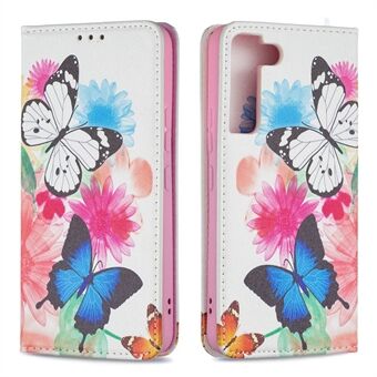 Magnetic Auto-absorbed Pattern Printing Leather Case Wallet Stand Phone Flip Cover for Samsung Galaxy S22 5G