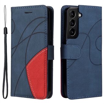 KT Leather Series-1 Anti-scratch Dual-color Splicing Style Flip Shell PU Leather Wrist Strap Phone Case with Wallet and Stand for Samsung Galaxy S22 5G