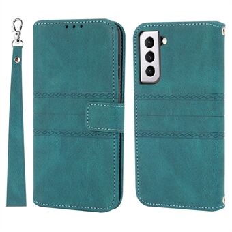 Skin-touch Feeling Surface PU Leather and TPU Imprinted Pattern Wallet Phone Case Cover with Stand for Samsung Galaxy S22 5G