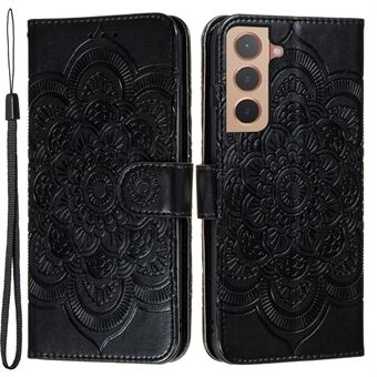 Mandala Flower Imprinted Flip PU Leather Cover Shockproof TPU Interior Wallet Stand Case with Strap for Samsung Galaxy S22 5G