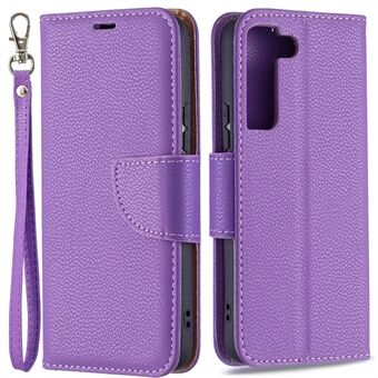 Litchi Texture PU Leather Wallet Stand Anti-drop Phone Protection Case with Handy Strap for Samsung Galaxy S22 5G