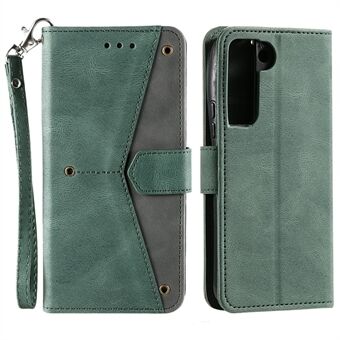 Full Protection Cover Skin-touch Splicing PU Leather and TPU Phone Flip Case with Stand and Wallet for Samsung Galaxy S22 5G