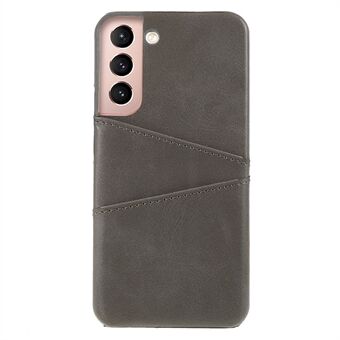 Anti-drop Phone Case PU Leather Coated PC Back Phone Cover with 2 Card Slots for Samsung Galaxy S22 5G