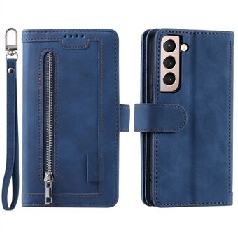 Shockproof Mobile Phone Wallet Phone Case Zipper Pocket Stand Phone Cover with Carrying Strap for Samsung Galaxy S22 5G