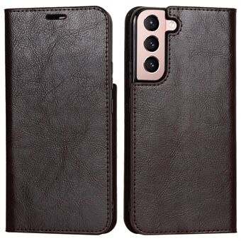 Drop Resistant Crazy Horse Texture Genuine Leather Magnetic Auto Closing Cover Stand Flip Wallet Case for Samsung Galaxy S22 5G