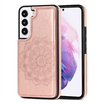 Card Holder Scratch-resistant PU Leather Coated TPU Phone Case Imprinted Mandala Flower Kickstand Phone Cover for Samsung Galaxy S22 Ultra 5G