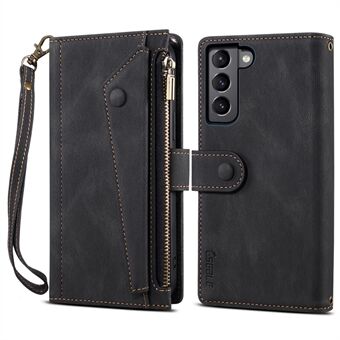 ESEBLE For Samsung Galaxy S22 5G Multifunction Zipper Pocket Wallet Stand Phone Cover Case with Wrist Strap