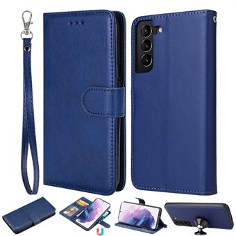 For Samsung Galaxy S22 5G Detachable Leather Coated TPU Phone Case Foldable Stand Wallet Leather Cover with Strap