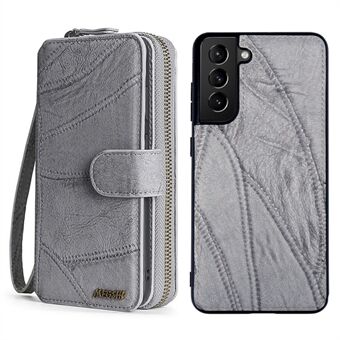 MEGSHI 004 Series For Samsung Galaxy S22 5G Magnetic Absorption Zipper Wallet Vertical Detachable Phone Cover with Stand