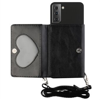 For Samsung Galaxy S22 5G PU Leather Wallet Phone Case Foldable Stand TPU Protective Cover with Shoulder Strap