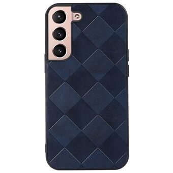 For Samsung Galaxy S22 5G Grid Texture PU Leather Coating Phone Case Anti-scratch Hybrid PC + TPU Shell